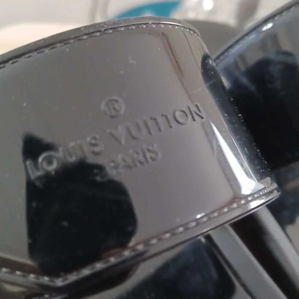 Louis Vuitton Brown Monogram & Black Patent Leather Sandals